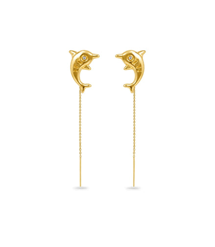 Gold Plated Dolphin Design Sui Dhaga Earrings