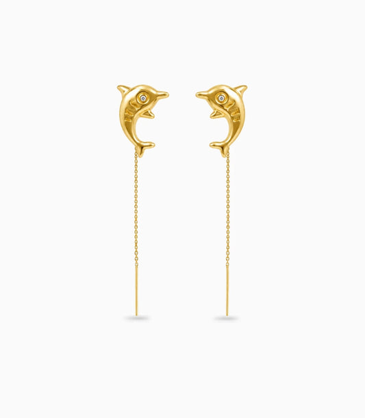 Gold Plated Dolphin Design Sui Dhaga Earrings