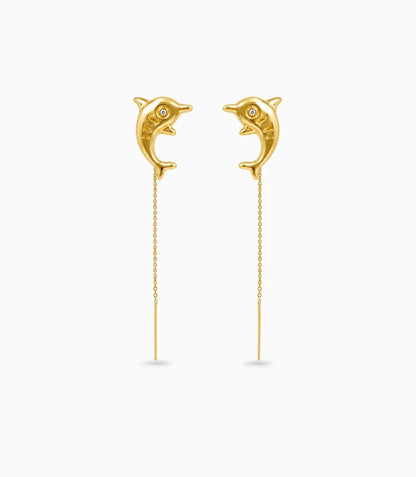 Gold Plated Dolphin Design Sui Dhaga Earrings