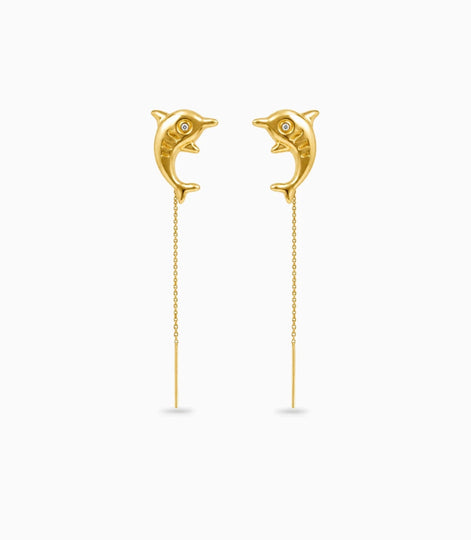 Gold Plated Dolphin Design Sui Dhaga Earrings