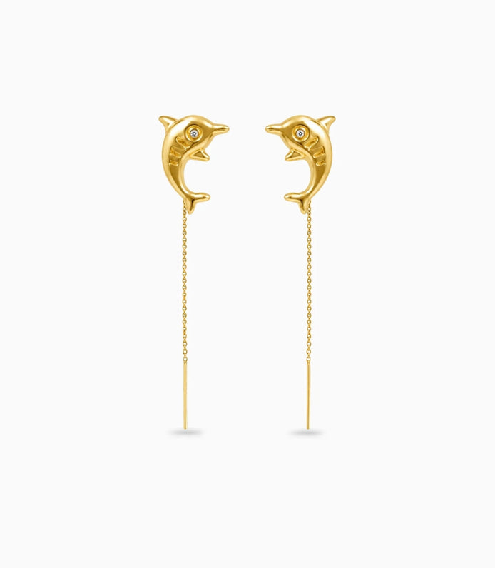 Gold Plated Dolphin Design Sui Dhaga Earrings