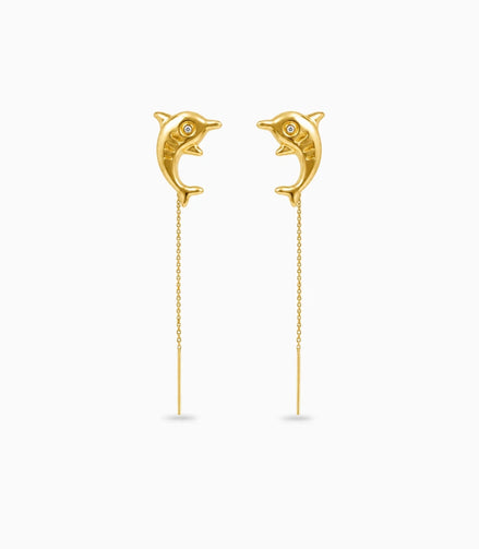 Gold Plated Dolphin Design Sui Dhaga Earrings