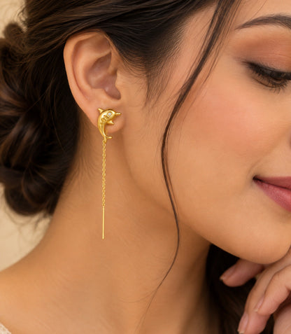 Gold Plated Dolphin Design Sui Dhaga Earrings