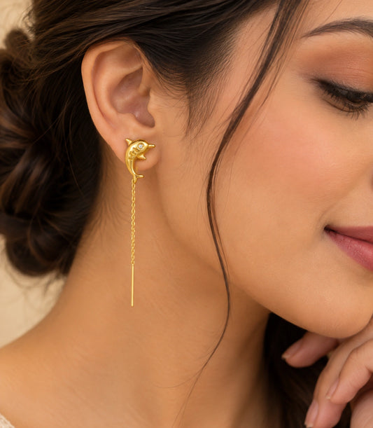 Gold Plated Dolphin Design Sui Dhaga Earrings