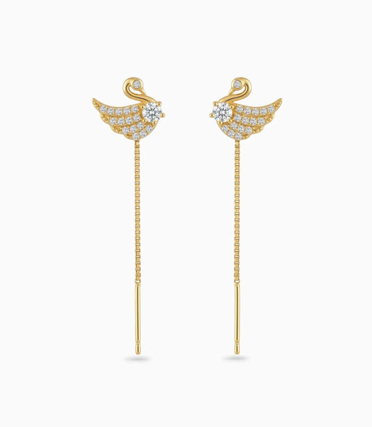 Gold Plated Modern Peacock Sui Dhaga Earrings