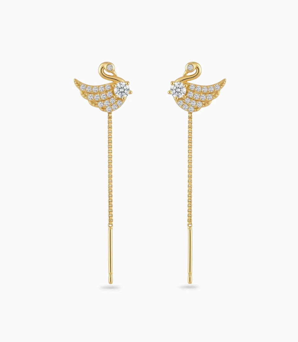Gold Plated Modern Peacock Sui Dhaga Earrings