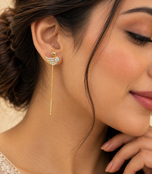 Gold Plated Modern Peacock Sui Dhaga Earrings
