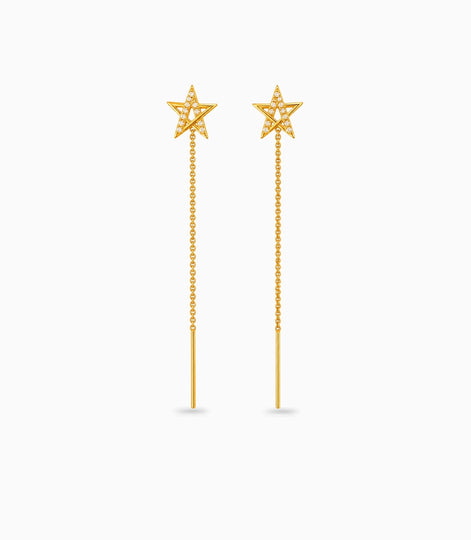 Gold Plated Sparkling Star Sui Dhaga Earrings
