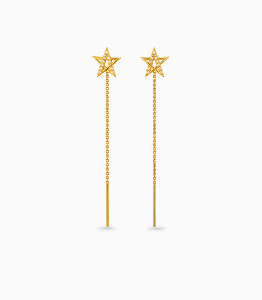 Gold Plated Sparkling Star Sui Dhaga Earrings