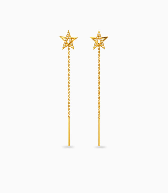 Gold Plated Sparkling Star Sui Dhaga Earrings