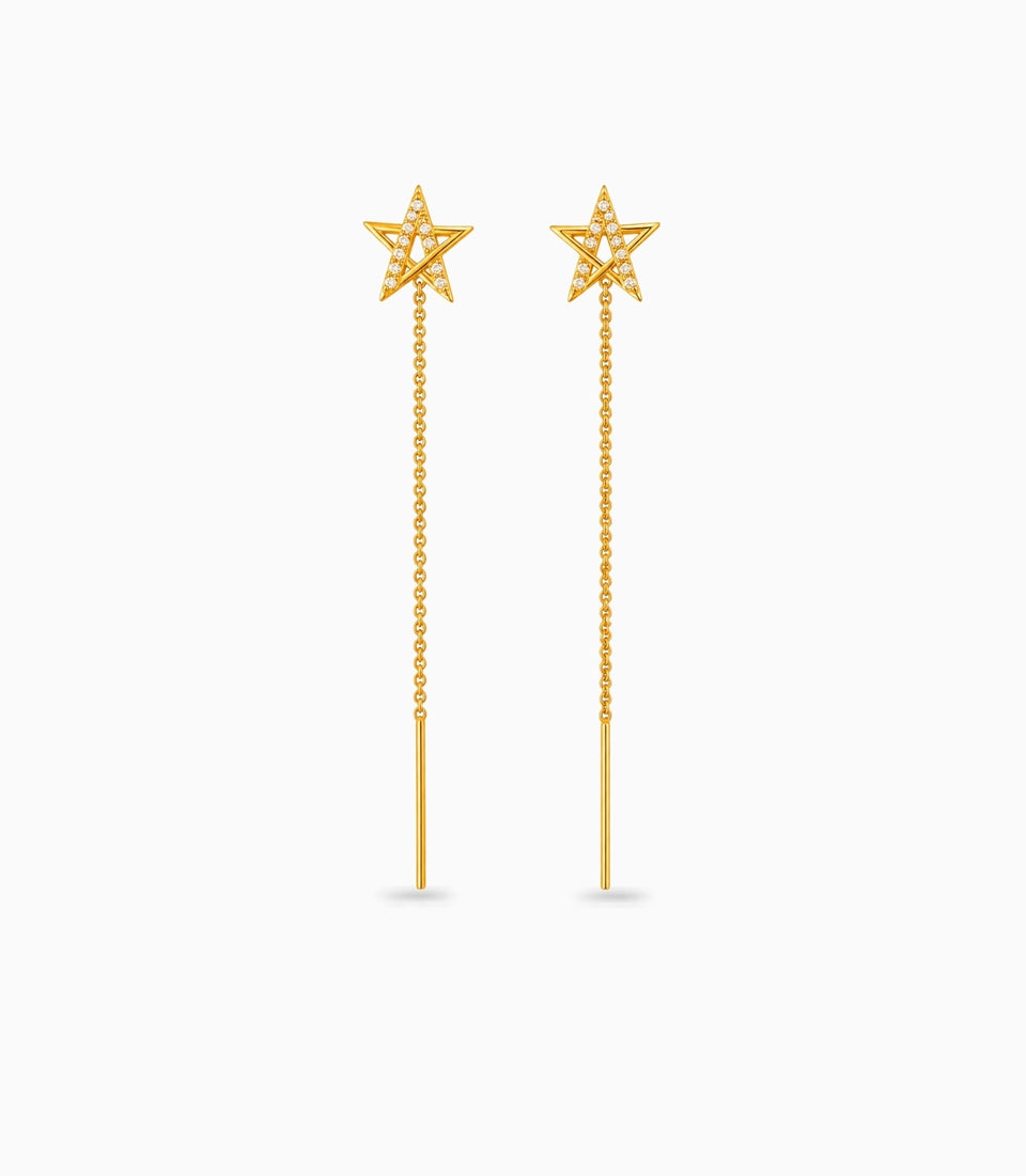 Gold Plated Sparkling Star Sui Dhaga Earrings