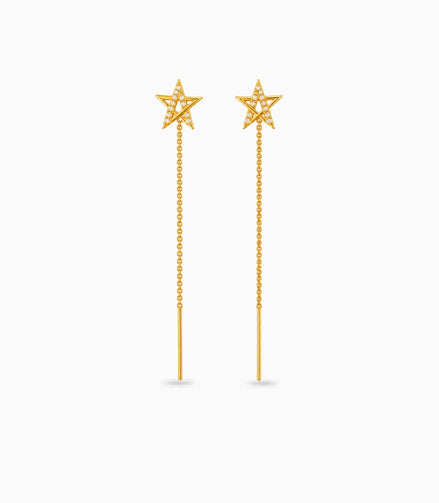 Gold Plated Sparkling Star Sui Dhaga Earrings