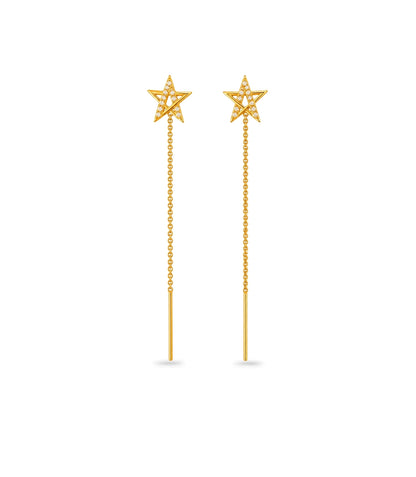 Gold Plated Sparkling Star Sui Dhaga Earrings