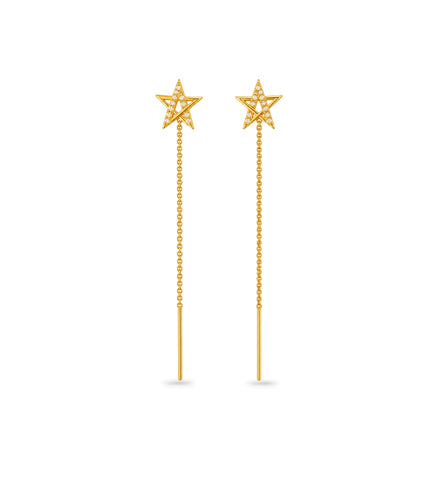 Gold Plated Sparkling Star Sui Dhaga Earrings