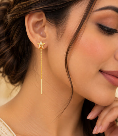 Gold Plated Sparkling Star Sui Dhaga Earrings
