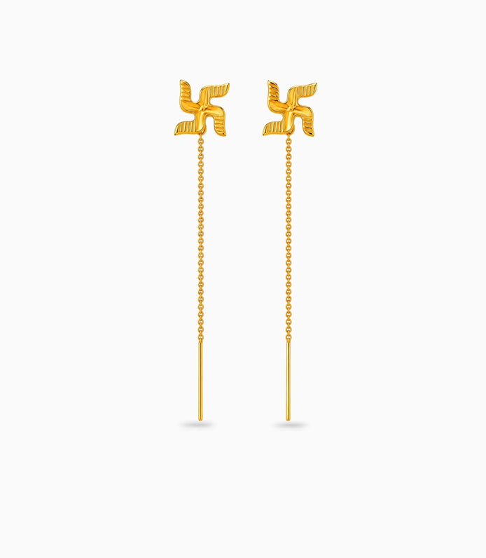 Gold Plated Swastik Divine Sui Dhaga Earrings