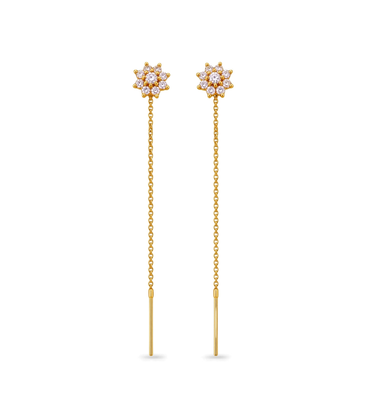 Gold Plated Floral AD Sui Dhaga Earrings