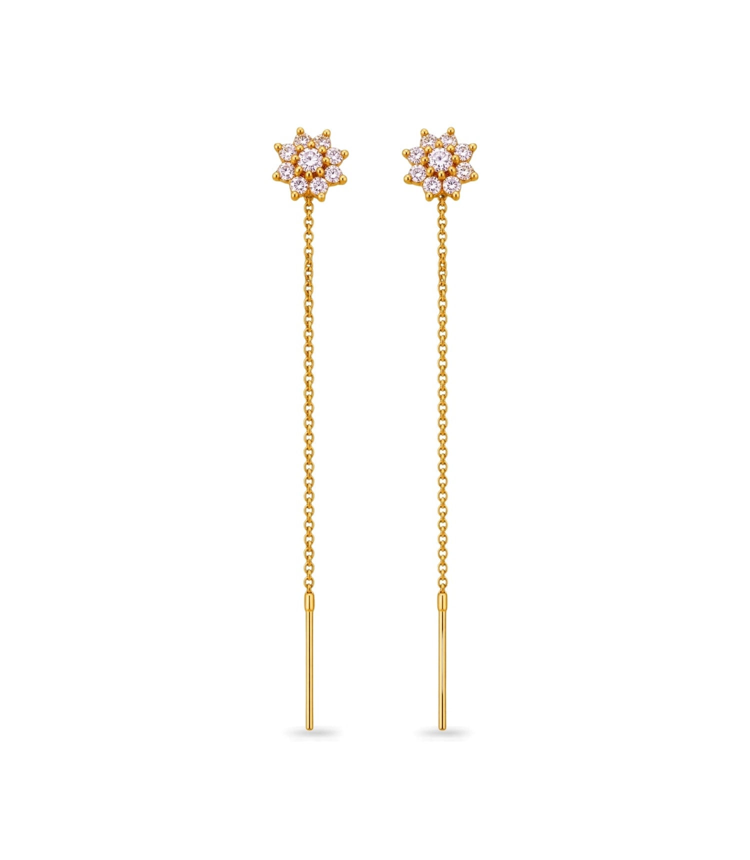 Gold Plated Floral AD Sui Dhaga Earrings