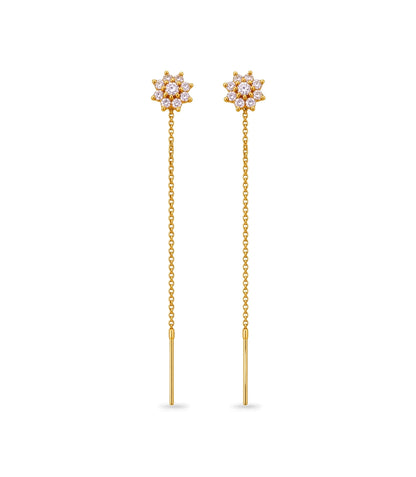 Gold Plated Floral AD Sui Dhaga Earrings