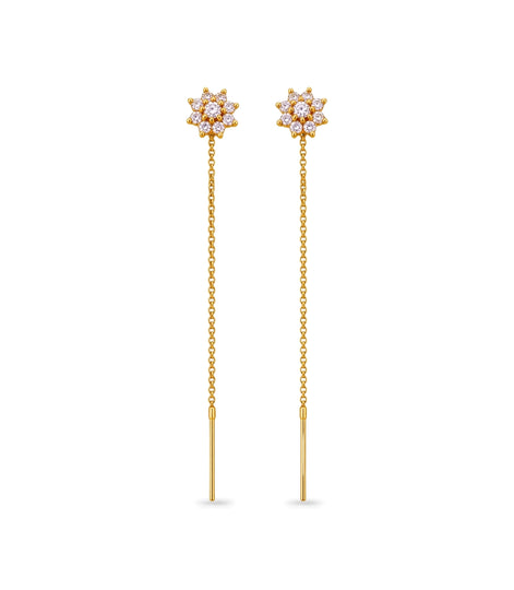 Gold Plated Floral AD Sui Dhaga Earrings