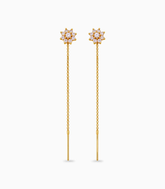 Gold Plated Floral AD Sui Dhaga Earrings