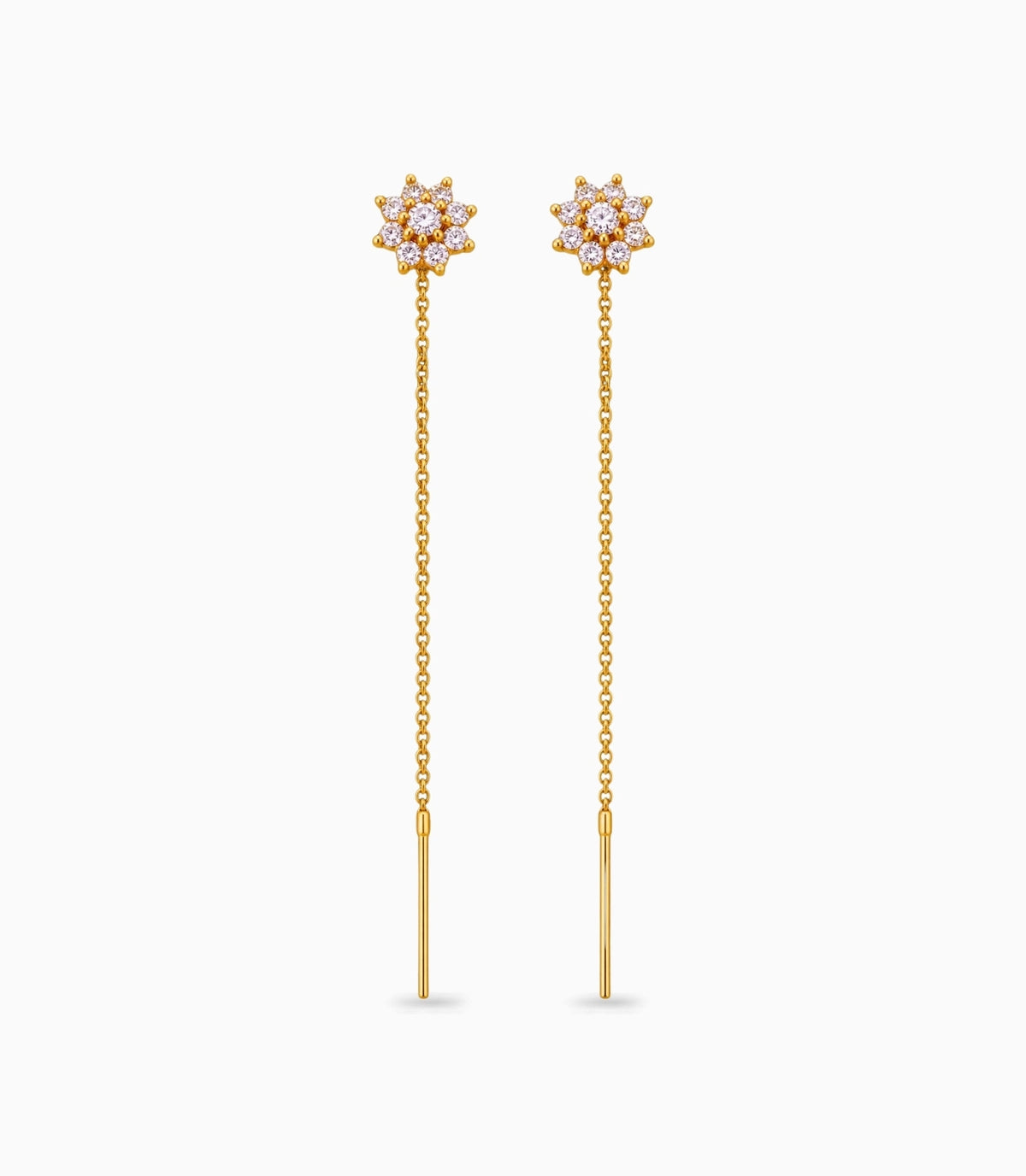Gold Plated Floral AD Sui Dhaga Earrings