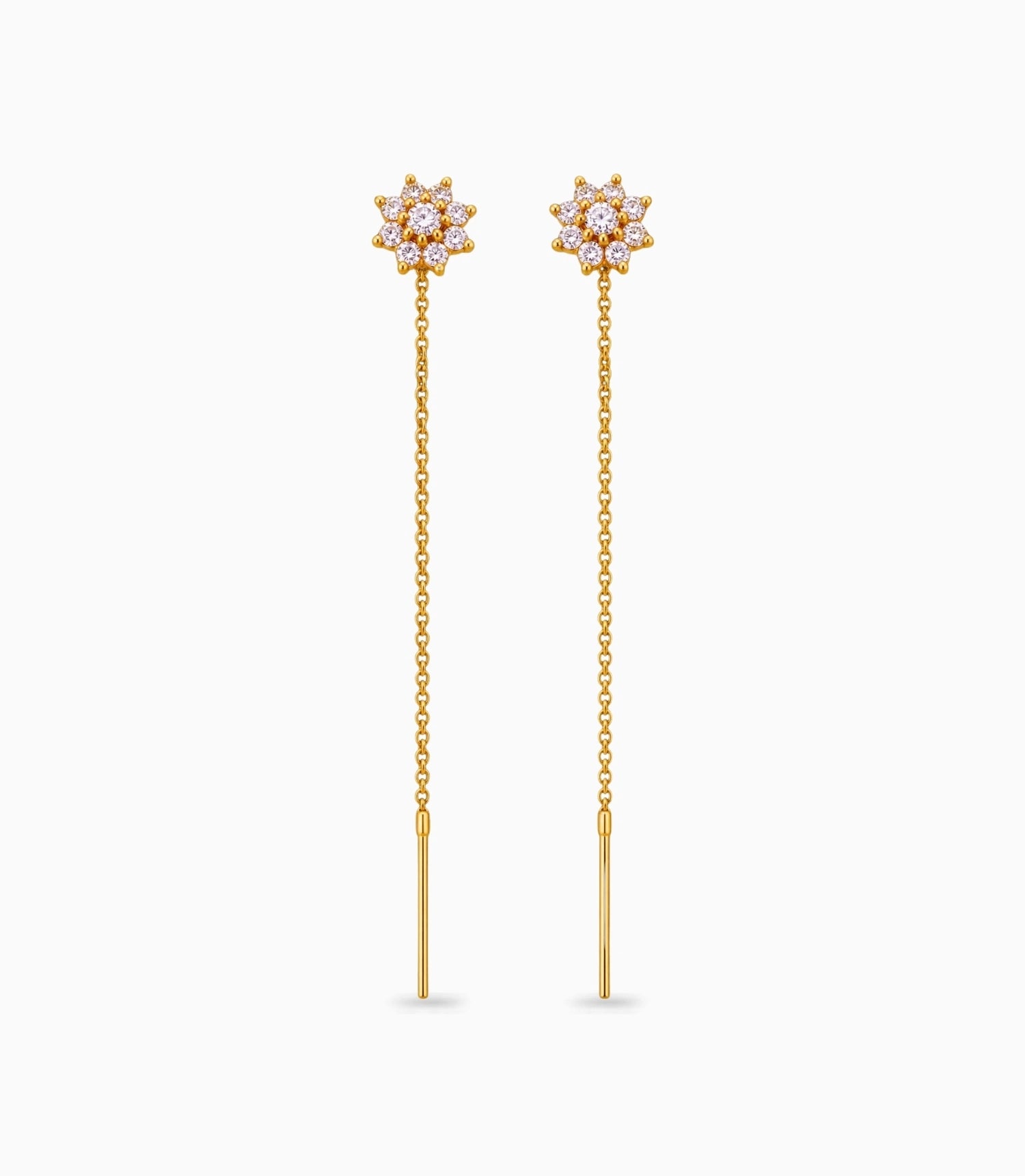 Gold Plated Floral AD Sui Dhaga Earrings
