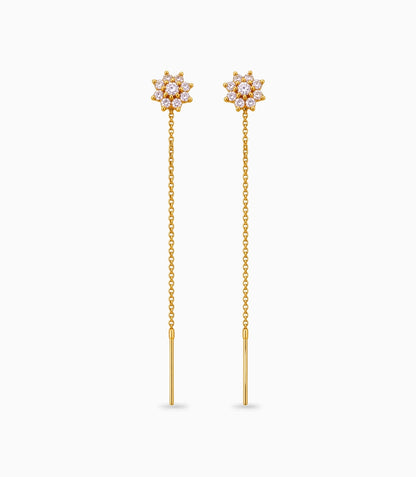 Gold Plated Floral AD Sui Dhaga Earrings