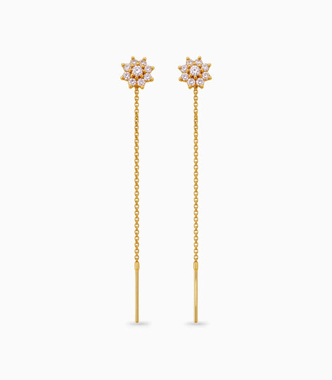 Gold Plated Floral AD Sui Dhaga Earrings