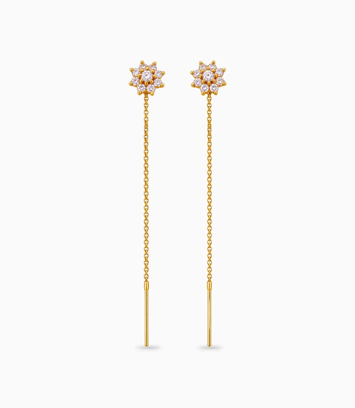 Gold Plated Floral AD Sui Dhaga Earrings