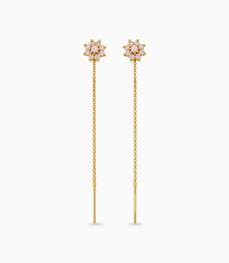 Gold Plated Floral AD Sui Dhaga Earrings