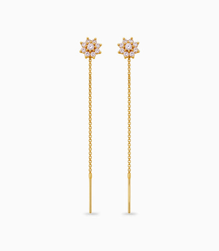 Gold Plated Floral AD Sui Dhaga Earrings