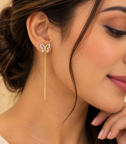 Gold Plated Butterfly Sui Dhaga Earrings