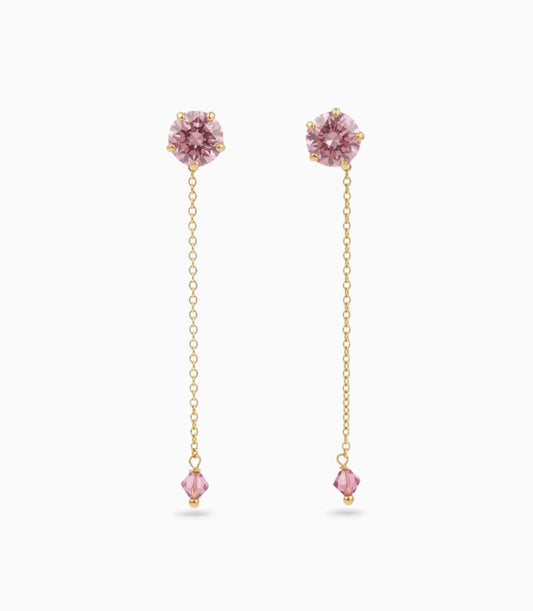 Gold Plated Round Pink AD Sui Dhaga Earrings