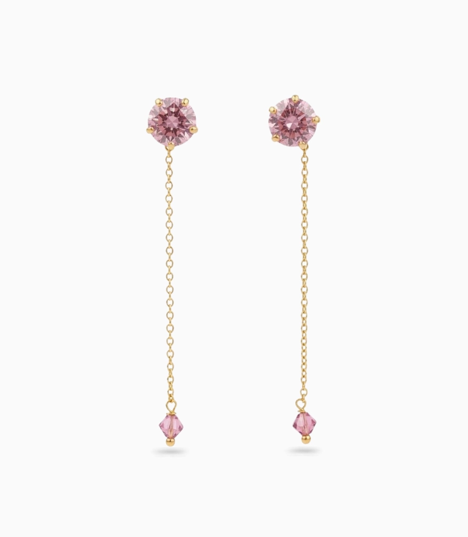 Gold Plated Round Pink AD Sui Dhaga Earrings