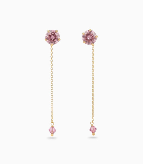 Gold Plated Round Pink AD Sui Dhaga Earrings