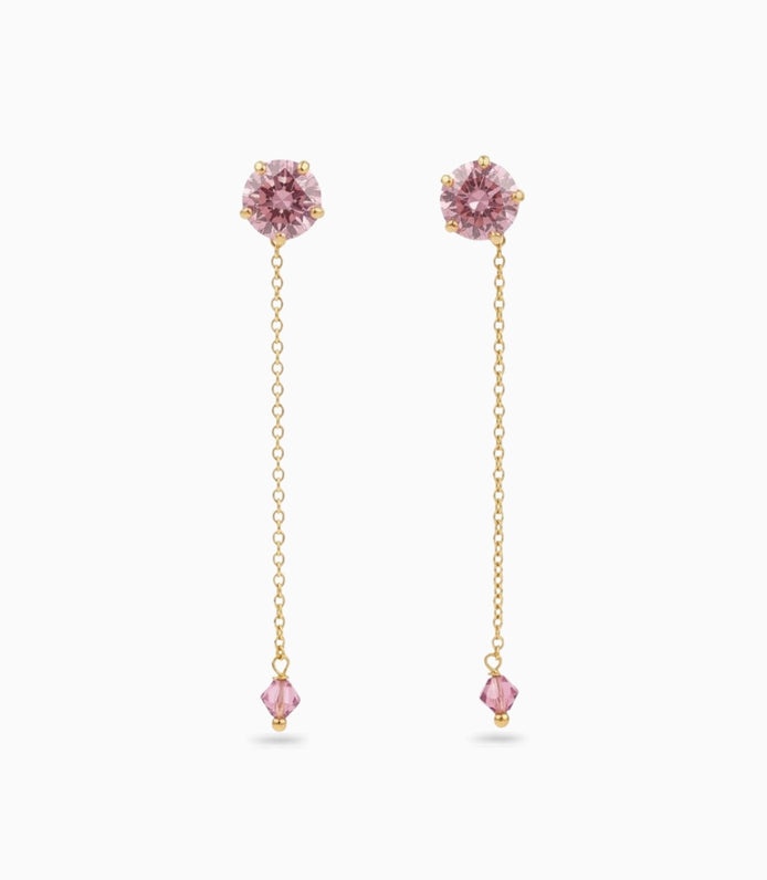Gold Plated Round Pink AD Sui Dhaga Earrings