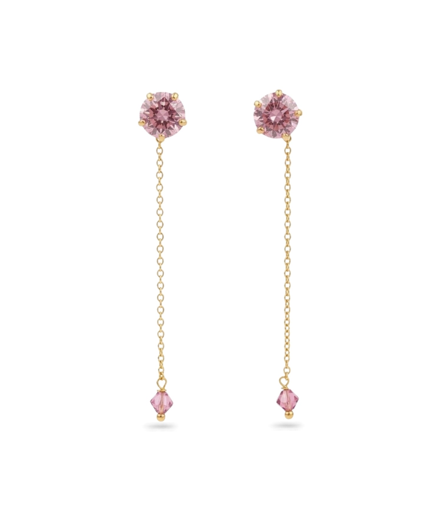 Gold Plated Round Pink AD Sui Dhaga Earrings