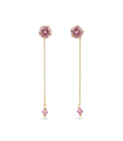 Gold Plated Round Pink AD Sui Dhaga Earrings