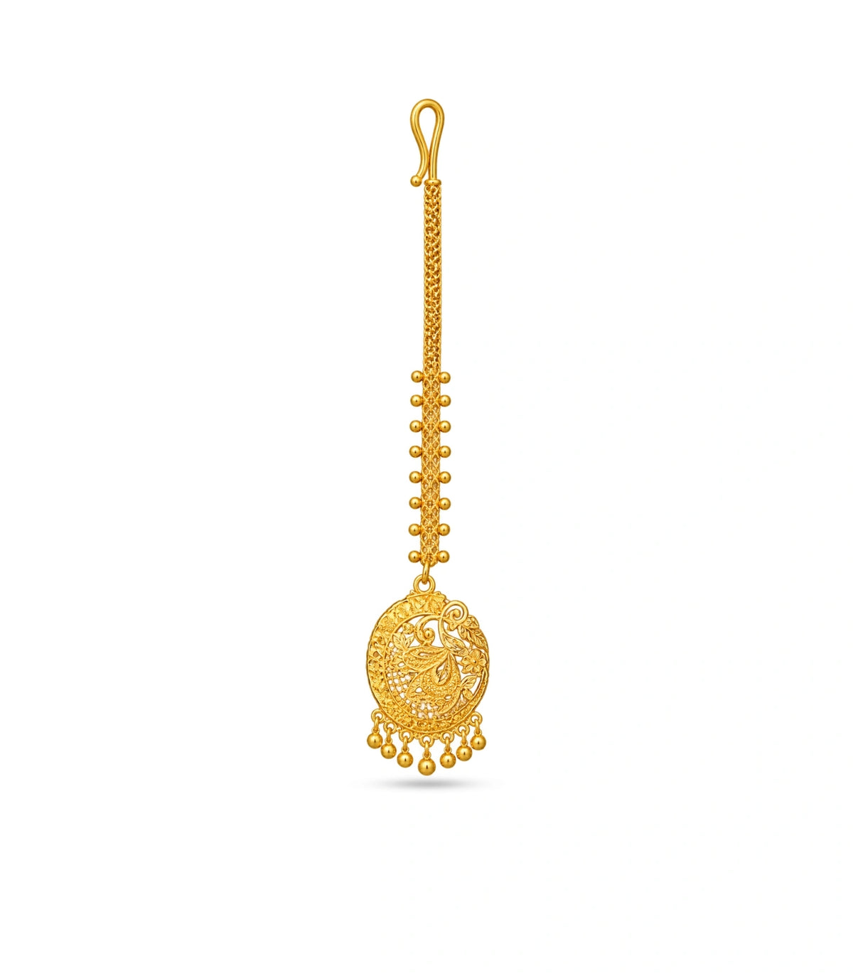 Gold Plated Oval Peacock Maang Tika