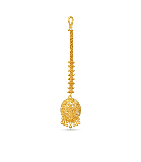 Gold Plated Oval Peacock Maang Tika