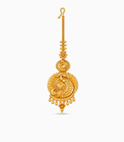Gold Plated Dancing Peacock Maang Tika