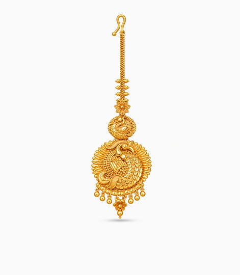 Gold Plated Dancing Peacock Maang Tika