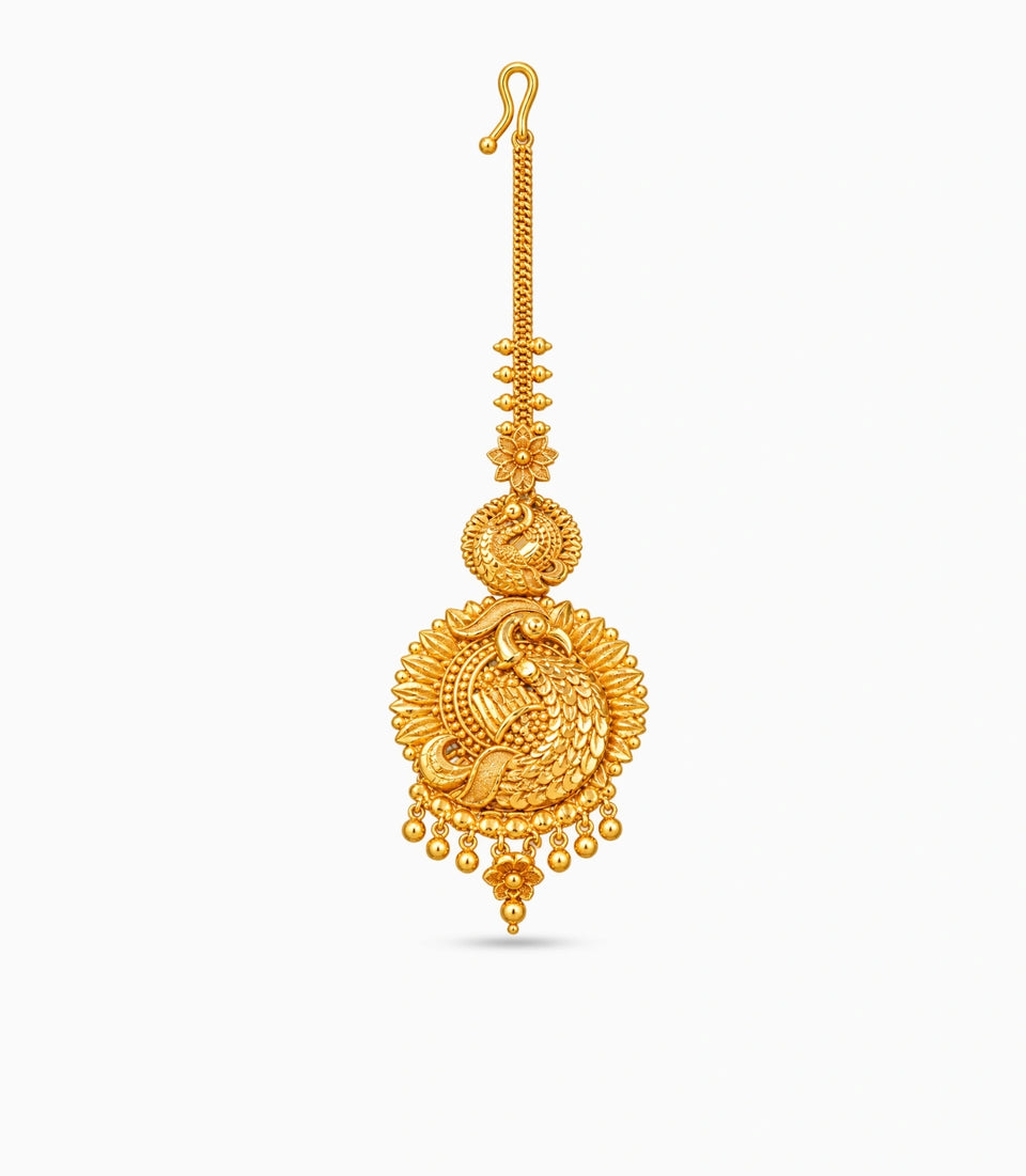 Gold Plated Dancing Peacock Maang Tika