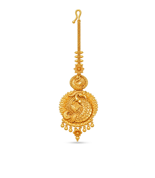 Gold Plated Dancing Peacock Maang Tika