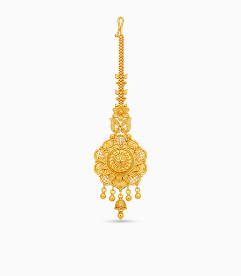 Gold Plated Floral Sunburst Maang Tika