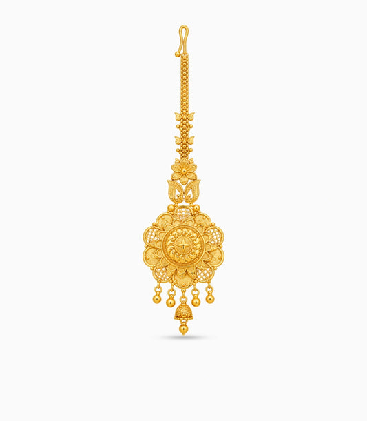 Gold Plated Floral Sunburst Maang Tika