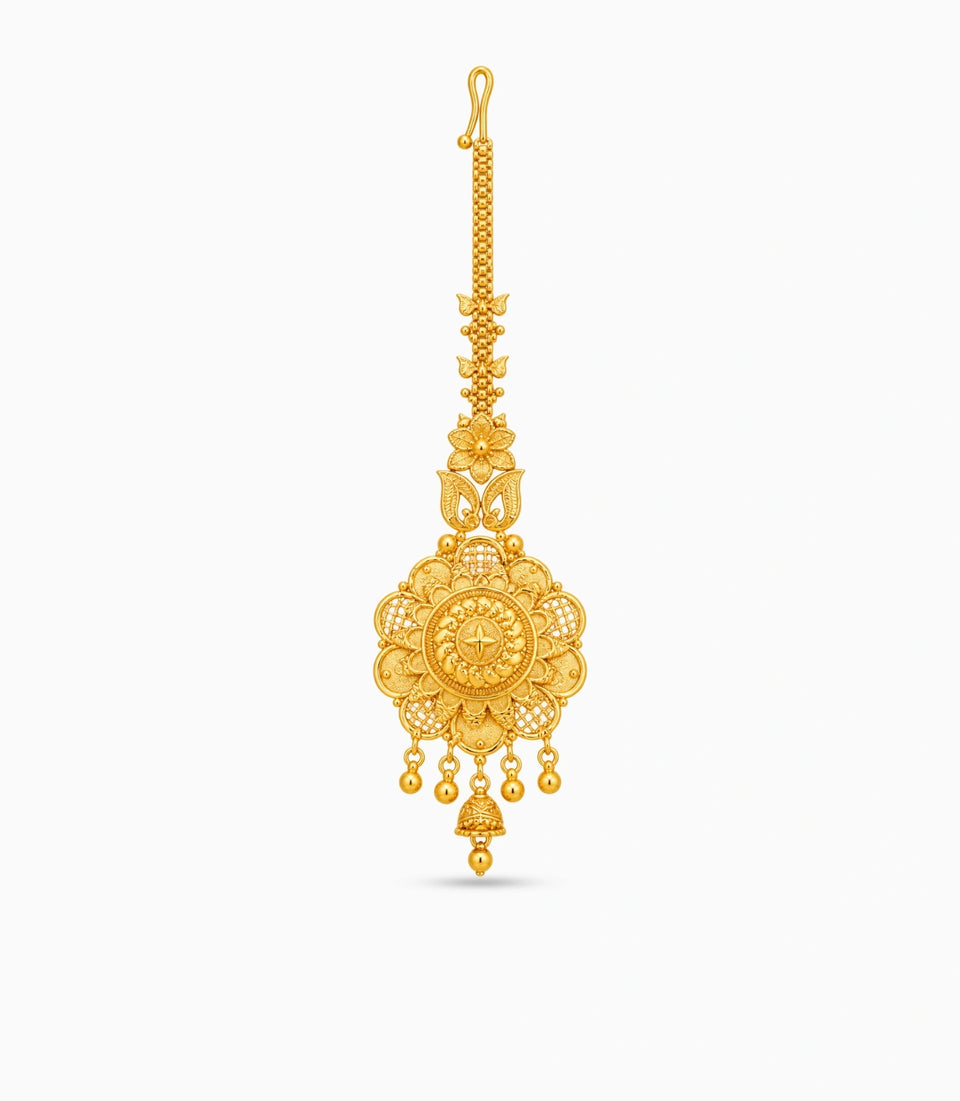 Gold Plated Floral Sunburst Maang Tika