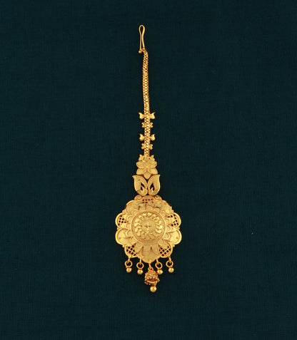 Gold Plated Oval Peacock Maang Tika