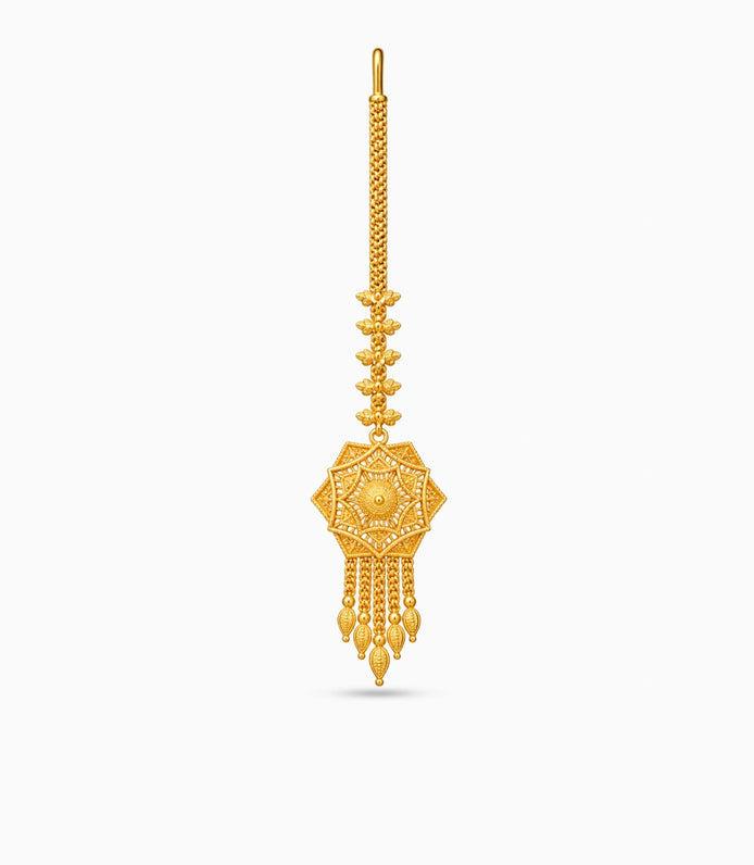 Gold Plated Radial Sunburst Maang Tika